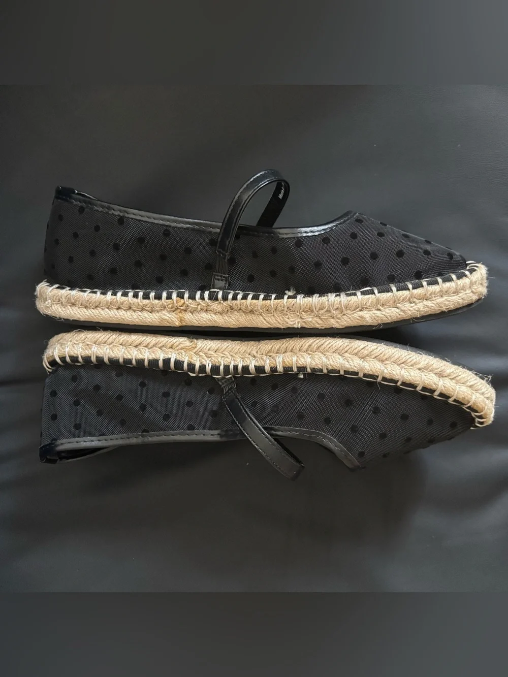 Marc New York Black Polka Dot Espadrille Mary Jane Flats Size 7.5